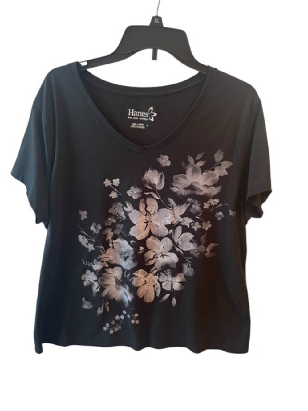 Hanes Live Love Comfort Black Floral Tee XXL